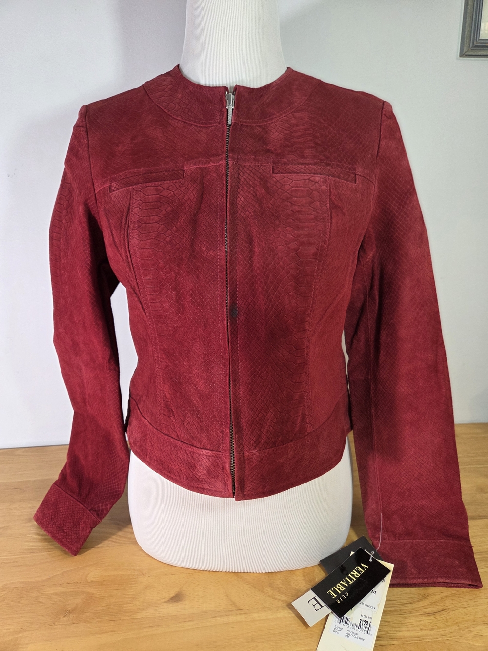 Bernardo Wild Cherry Suede Zip Jacket Petite M